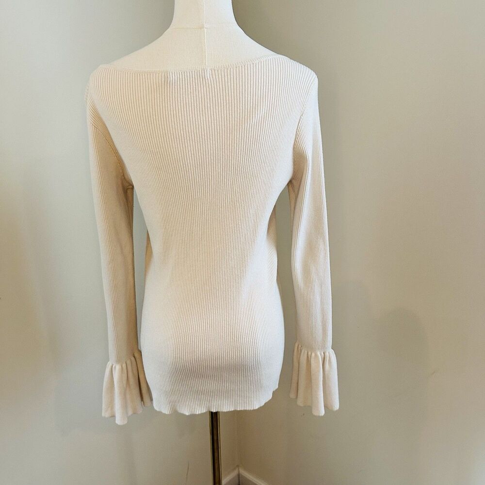 Lauren Ralph Lauren Ribbed Knit Top – Size Medium Feminine Bell Sleeves Classic - Picture 2 of 9